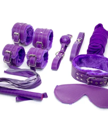 10-Piece Plush Lined Adjustable Restraint Kit with Rope & Accessories for Couples(Purple)