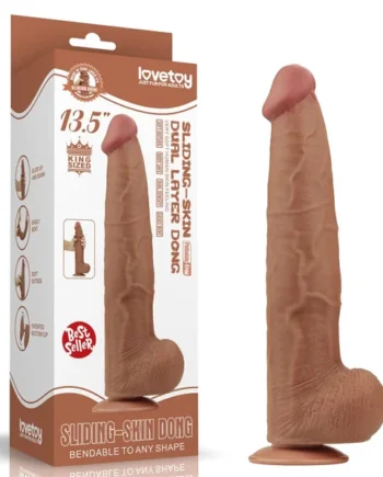 13.5" Huge Soft Sliding Skin Dual Density Dildo With Balls