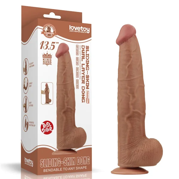 13.5" Huge Soft Sliding Skin Dual Density Dildo With Balls
