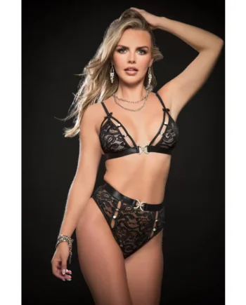 2 Pc Sexy and Sultry High Waist Panty and Bra - One Size - Black