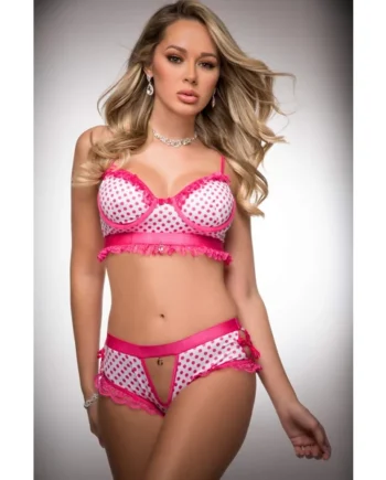 2 Pc Silky Chekkini Panty and Bra Top - One Size - Pink Polka Dot
