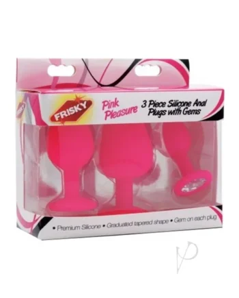 3 Piece Jeweled Butt Plug Kit Silicone Pink