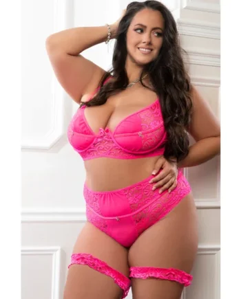 3pc Sultry Demi Bra and High Waist Panty - Qs - Pink Ecstasy