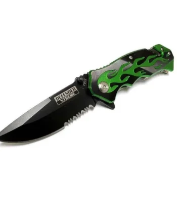4.75″ Flame Design Green Handle Black Blade Knife