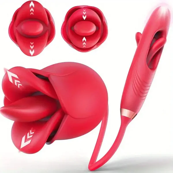 4in1 Mouth-Shaped 10 Tongue Licking Kissing Flapping Rose Dildo Vibrator