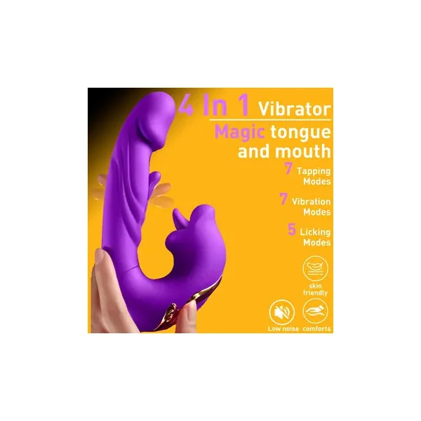 4-in-1 Rose Vibrator with Licking, Tapping, and Suction Modes