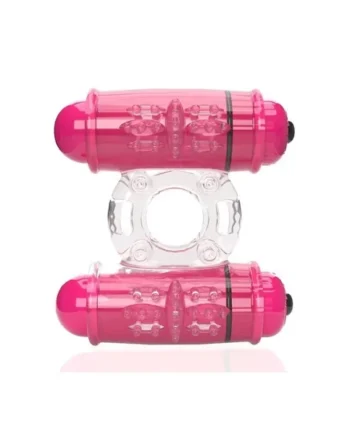 4T Double Wammy Silicone Dual Vibrating Couples Cock Ring – Strawberry