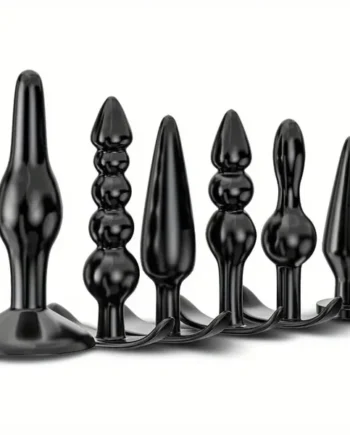 6pcs TPE Butt Beads Plug Set Silicone Anus Toys With Curved Base