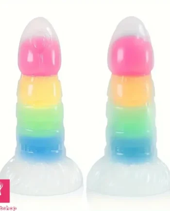 7.87in Luminous Silicone Real Soft Rainbow Dildo Hands Free Toy