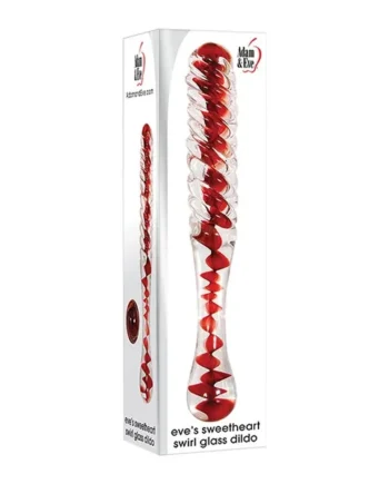 Adam & Eve Eve’s Sweetheart Swirl Glass Dildo – Clear/Red