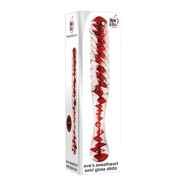 Adam & Eve Eve’s Sweetheart Swirl Glass Dildo – Clear/Red