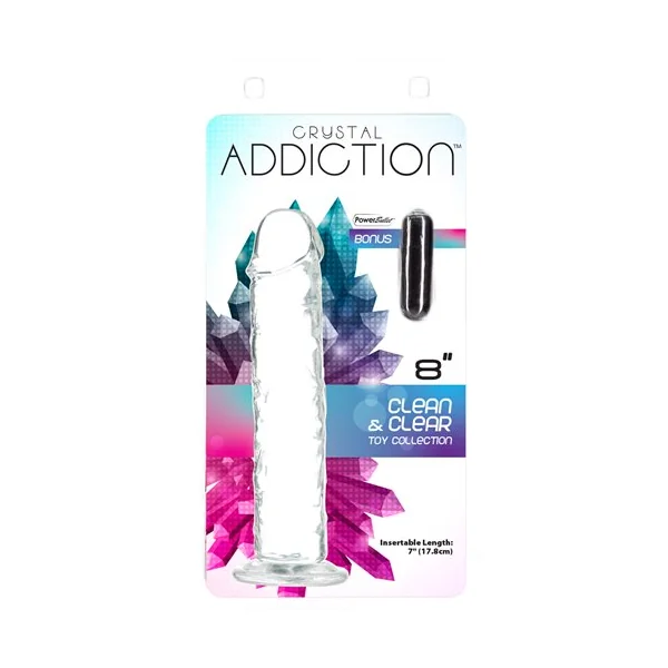 ADDICTION CRYSTAL 8 VERTICAL DONG CLEAR TPE W/ BULLET “