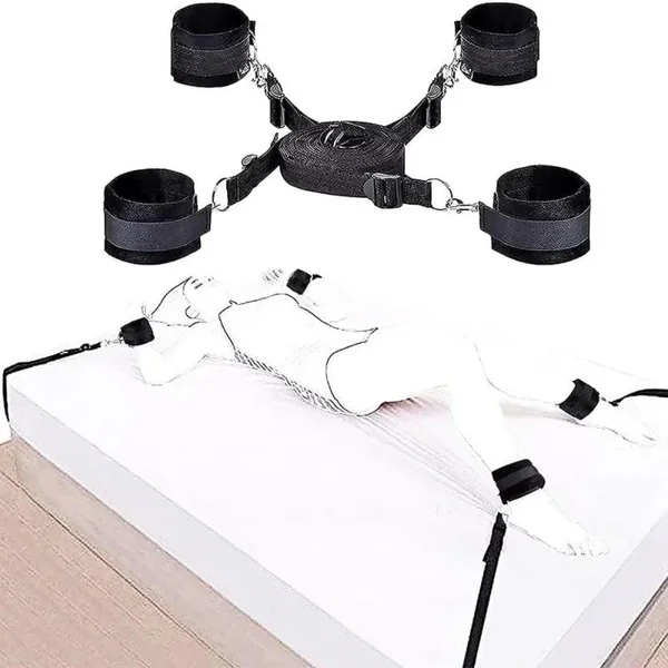 Adjustable Bed Restraint Bondage Kit with Handcuffs and Ankle Cuffs