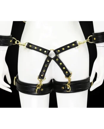 Adjustable PU Leather X-Harness Restraint Set with Cuffs - Playful Bondage Accessory(Black)