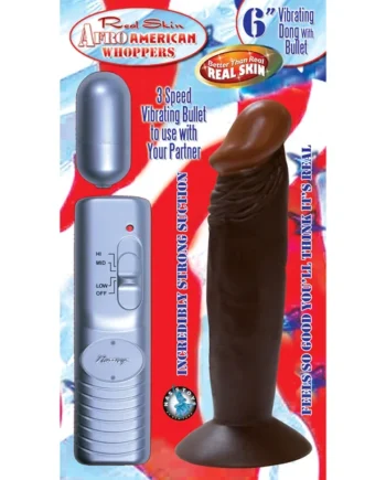 Afro American Whoppers 6 Inch Vibrating Dong With Bullet - Brown