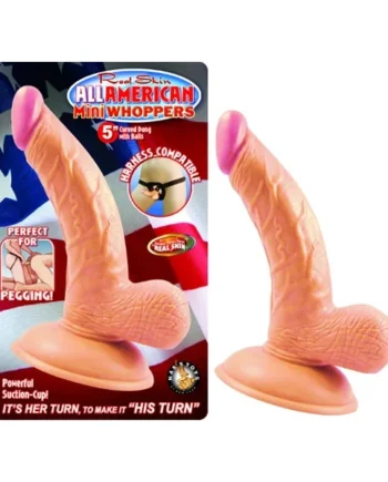 All American Mini Whoppers 5-Inch Curved Dong With Balls-Flesh