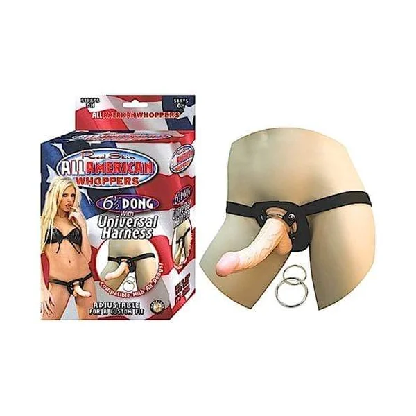 All American Whoppers 6.5-Inch- Dong With Universa Harness- Flesh