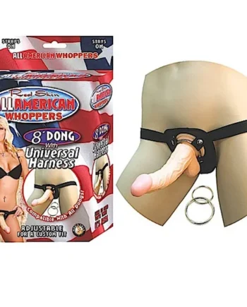 All American Whoppers 8in. Vibrating Dong with Universal Harness