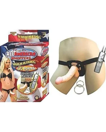 All American Whoppersvibrating 6.5-Inch Dong With Universasl Harness - Flesh