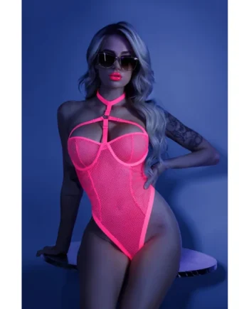 All Nighter Harness Bodysuit - Medium/large - Neon Pink