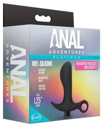 Anal Adventures Platinum Prostate Massager 01 Curved Black 4.25-Inch Vibrating Rechargeable Anal Plug