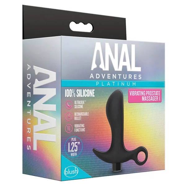 Anal Adventures Platinum Prostate Massager 01 Curved Black 4.25-Inch Vibrating Rechargeable Anal Plug