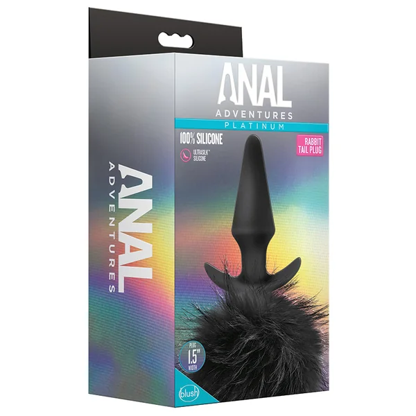 Anal Adventures Platinum Rabbit Tail Black 6.75-Inch Anal Plug