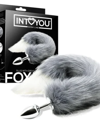 Anal Plug with Grey and White Foxy Tail Size S