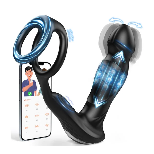 Anal Thrusting Prostate Vibrator cock ring with APP controll