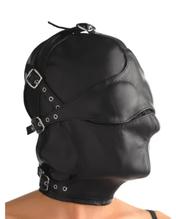 Asylum Leather Hood With Removable Blindfold And Muzzle