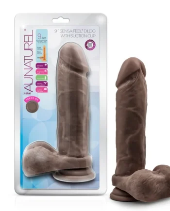 Au Natural - 9 Inch Dildo With Suction Cup - Chocolate