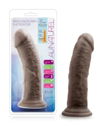 AU NATUREL 8IN DILDO W/ SUCTION CUP CHOCOLATE