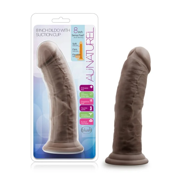 AU NATUREL 8IN DILDO W/ SUCTION CUP CHOCOLATE
