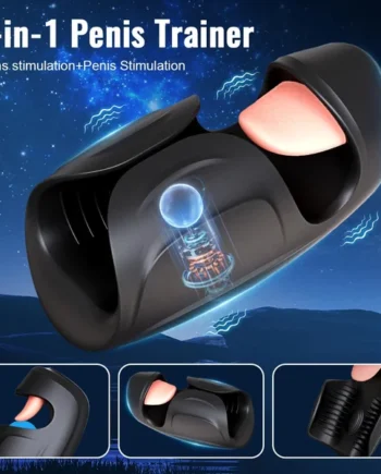 Automatic Glans Trainer Male Masturbator Penis Training Vibrator 2 in 1 Tongue Licking & Tapping Stroker