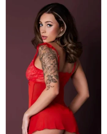 BABY DOLL & THONG SET RED L/XL