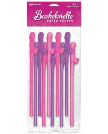 Bachelorette Party Dicky Sipping Straws-Pink/Purple 10pk