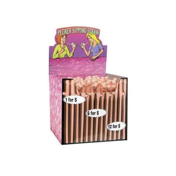 Bachelorette Party Favors Pecker Sipping Straws - 144 Piece Display - Light