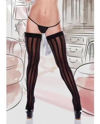Baci Stripe Thigh High Stockings Bow