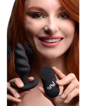 BANG! 21X VIBRATING SILICONE SWIRL BUTT PLUG W/ REMOTE BLACK