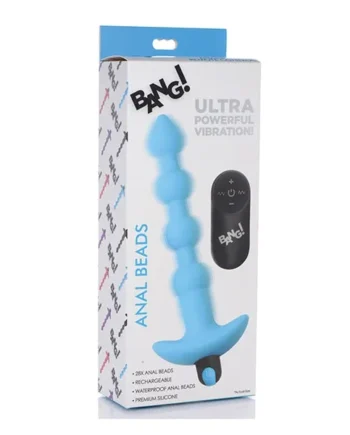 Bang! 28X Vibrating Silicone Anal Beads w/Remote Control – Blue