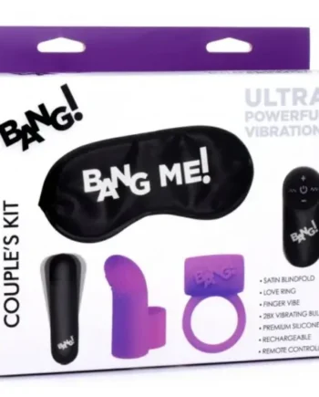 BANG! Couple’s Kit with RC Bullet, Blindfold, Cock Ring & Finger Vibe – Purple