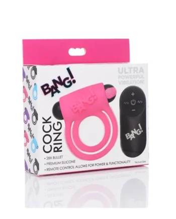 Bang! Silicone Cock Ring & Bullet w/ Remote Control – Pink