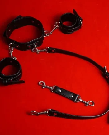 BDSM Anal Hook & Beads Set With Faux Leather Collar Handcuffs Butt Plug