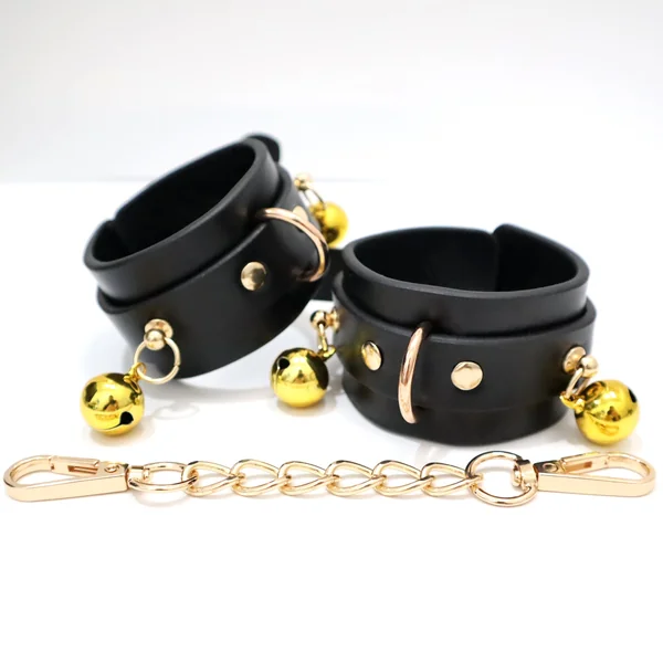 BDSM PU Leather Bondage SM Handcuffs with Bells