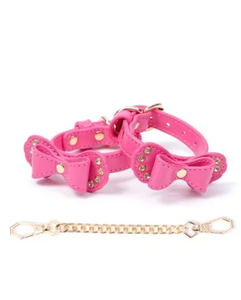 BDSM Rhinestone Bow - Shaped PU Leather SM Handcuffs With Chain