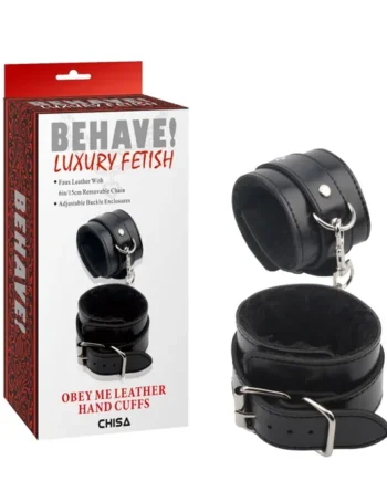 Behave Obey Me Leather Hand Cuffs