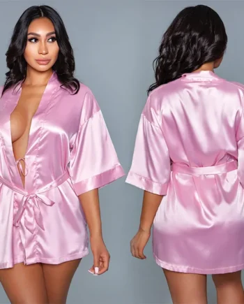 BeWicked Getting Ready Satin Robe - Pink Medium