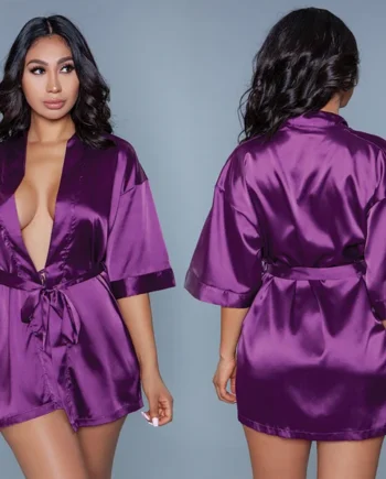 BeWicked Getting Ready Satin Robe - Purple Large