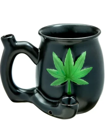 Black Matt Mug Wirh Embossed Green Leaf - Roast and Toast