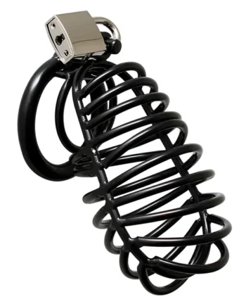 Black Metal Male Chastity Device With Padlock